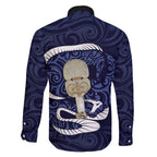 Blue New Zealand Eel Family Matching Off Shoulder Maxi Dress and Hawaiian Shirt Aotearoa Maori Tuna With Kotiate Weapon