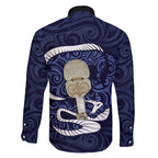 Blue New Zealand Eel Family Matching Puletasi and Hawaiian Shirt Aotearoa Maori Tuna With Kotiate Weapon