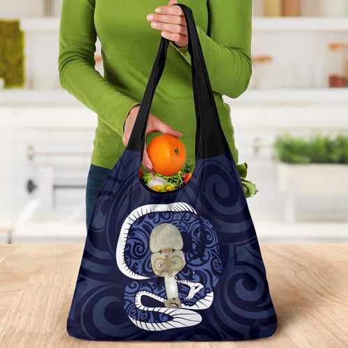 Blue New Zealand Eel Grocery Bag Aotearoa Maori Tuna With Kotiate Weapon