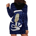 Blue New Zealand Eel Hoodie Dress Aotearoa Maori Tuna With Kotiate Weapon