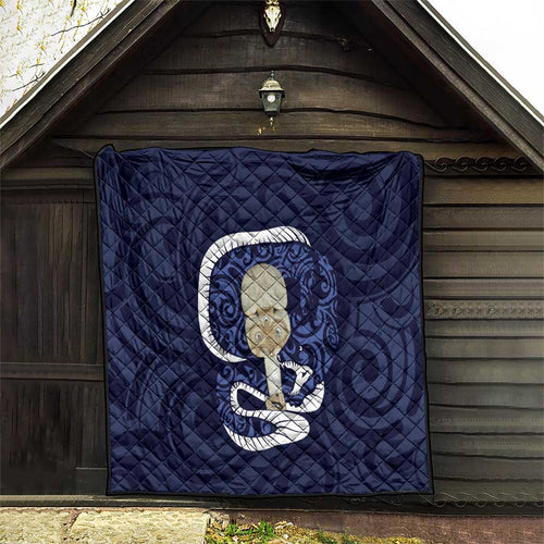 Blue New Zealand Eel Quilt Aotearoa Maori Tuna With Kotiate Weapon