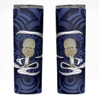 Blue New Zealand Eel Skinny Tumbler Aotearoa Maori Tuna With Kotiate Weapon