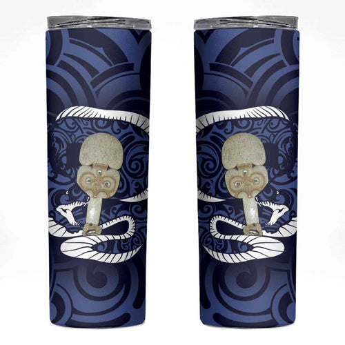 Blue New Zealand Eel Skinny Tumbler Aotearoa Maori Tuna With Kotiate Weapon