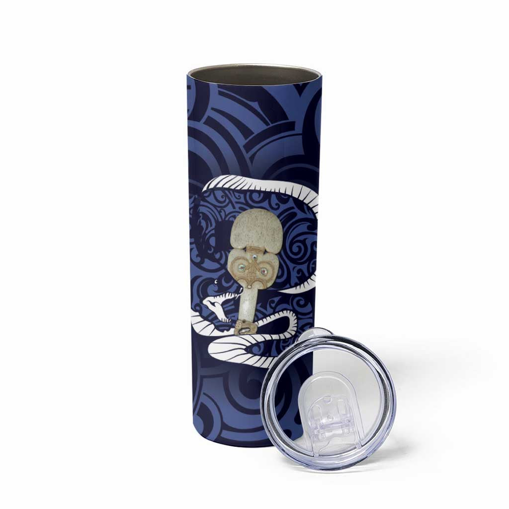Blue New Zealand Eel Skinny Tumbler Aotearoa Maori Tuna With Kotiate Weapon