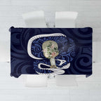 Blue New Zealand Eel Tablecloth Aotearoa Maori Tuna With Kotiate Weapon