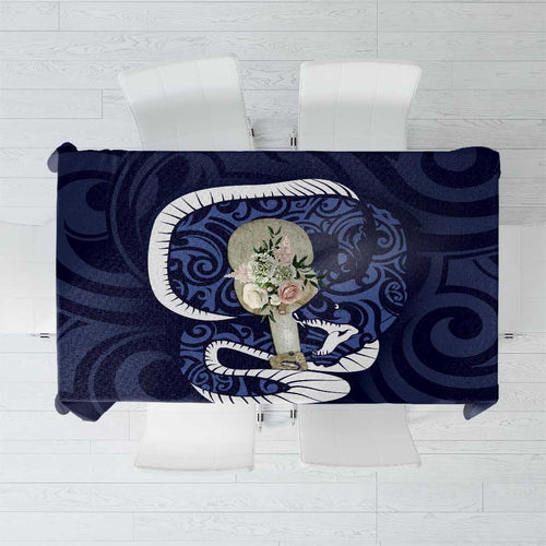 Blue New Zealand Eel Tablecloth Aotearoa Maori Tuna With Kotiate Weapon