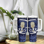 Blue New Zealand Eel Tumbler With Handle Aotearoa Maori Tuna With Kotiate Weapon
