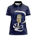 Blue New Zealand Eel Women Polo Shirt Aotearoa Maori Tuna With Kotiate Weapon