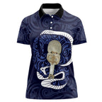Blue New Zealand Eel Women Polo Shirt Aotearoa Maori Tuna With Kotiate Weapon