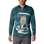 Turquoise New Zealand Eel Button Sweatshirt Aotearoa Maori Tuna With Kotiate Weapon