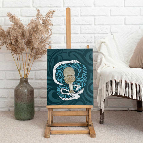 Turquoise New Zealand Eel Canvas Wall Art Aotearoa Maori Tuna With Kotiate Weapon