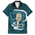 Turquoise New Zealand Eel Family Matching Puletasi and Hawaiian Shirt Aotearoa Maori Tuna With Kotiate Weapon