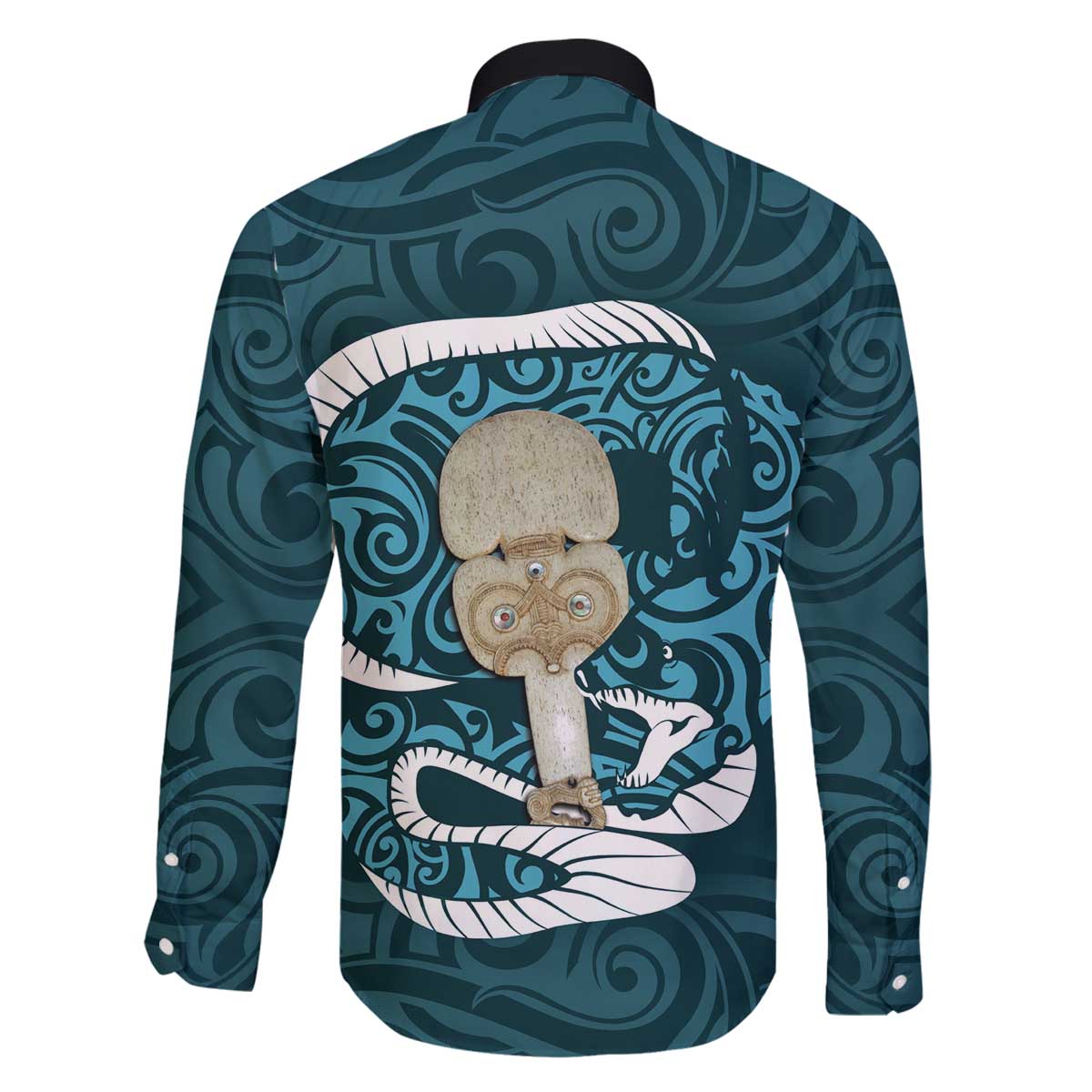 Turquoise New Zealand Eel Family Matching Puletasi and Hawaiian Shirt Aotearoa Maori Tuna With Kotiate Weapon