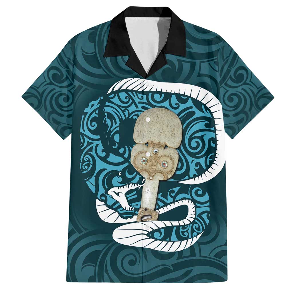 Turquoise New Zealand Eel Family Matching Tank Maxi Dress and Hawaiian Shirt Aotearoa Maori Tuna With Kotiate Weapon