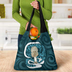 Turquoise New Zealand Eel Grocery Bag Aotearoa Maori Tuna With Kotiate Weapon