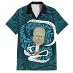 Turquoise New Zealand Eel Hawaiian Shirt Aotearoa Maori Tuna With Kotiate Weapon