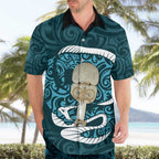 Turquoise New Zealand Eel Hawaiian Shirt Aotearoa Maori Tuna With Kotiate Weapon