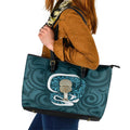 Turquoise New Zealand Eel Leather Tote Bag Aotearoa Maori Tuna With Kotiate Weapon