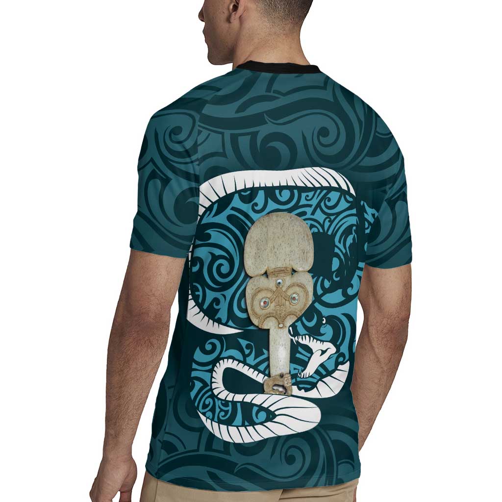 Turquoise New Zealand Eel Rugby Jersey Aotearoa Maori Tuna With Kotiate Weapon