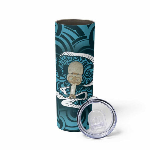 Turquoise New Zealand Eel Skinny Tumbler Aotearoa Maori Tuna With Kotiate Weapon