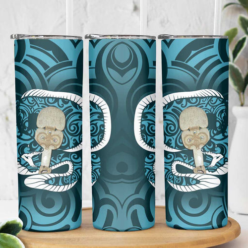 Turquoise New Zealand Eel Skinny Tumbler Aotearoa Maori Tuna With Kotiate Weapon