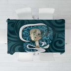 Turquoise New Zealand Eel Tablecloth Aotearoa Maori Tuna With Kotiate Weapon
