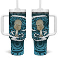 Turquoise New Zealand Eel Tumbler With Handle Aotearoa Maori Tuna With Kotiate Weapon