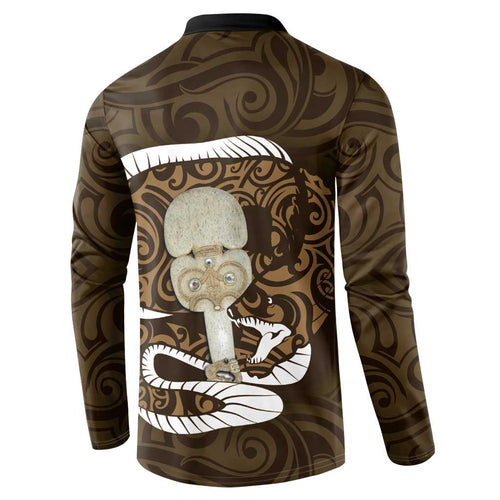 Gold New Zealand Eel Button Sweatshirt Aotearoa Maori Tuna With Kotiate Weapon