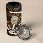 Gold New Zealand Eel Can Cooler Tumbler Aotearoa Maori Tuna With Kotiate Weapon