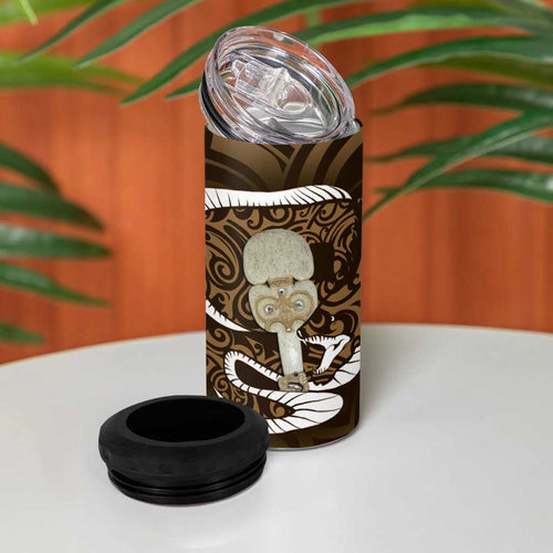 Gold New Zealand Eel Can Cooler Tumbler Aotearoa Maori Tuna With Kotiate Weapon