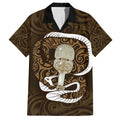 Gold New Zealand Eel Family Matching Puletasi and Hawaiian Shirt Aotearoa Maori Tuna With Kotiate Weapon