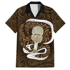 Gold New Zealand Eel Family Matching Puletasi and Hawaiian Shirt Aotearoa Maori Tuna With Kotiate Weapon