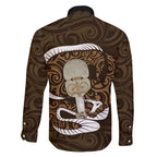 Gold New Zealand Eel Family Matching Short Sleeve Bodycon Dress and Hawaiian Shirt Aotearoa Maori Tuna With Kotiate Weapon