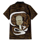 Gold New Zealand Eel Family Matching Summer Maxi Dress and Hawaiian Shirt Aotearoa Maori Tuna With Kotiate Weapon