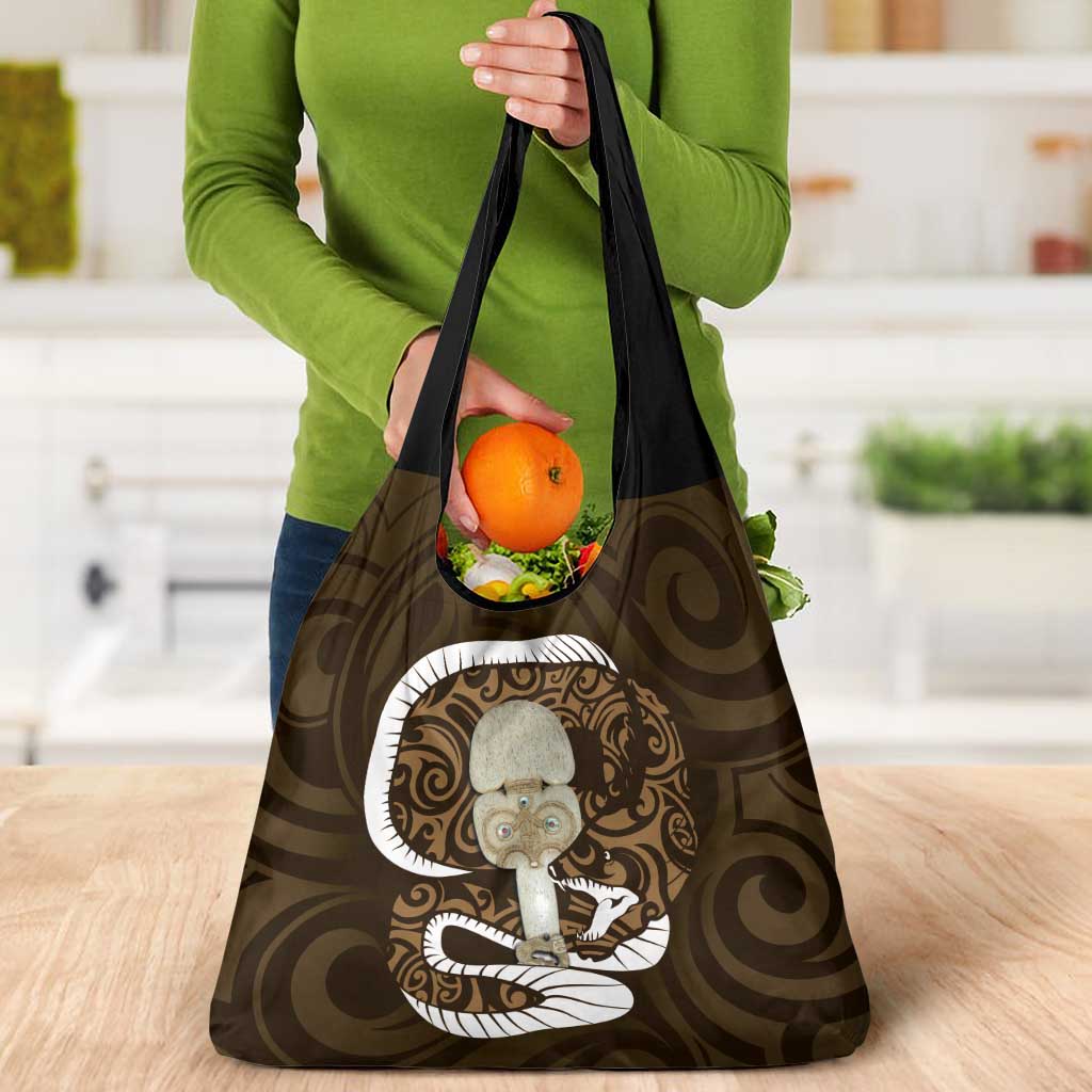 Gold New Zealand Eel Grocery Bag Aotearoa Maori Tuna With Kotiate Weapon