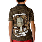 Gold New Zealand Eel Kid Polo Shirt Aotearoa Maori Tuna With Kotiate Weapon