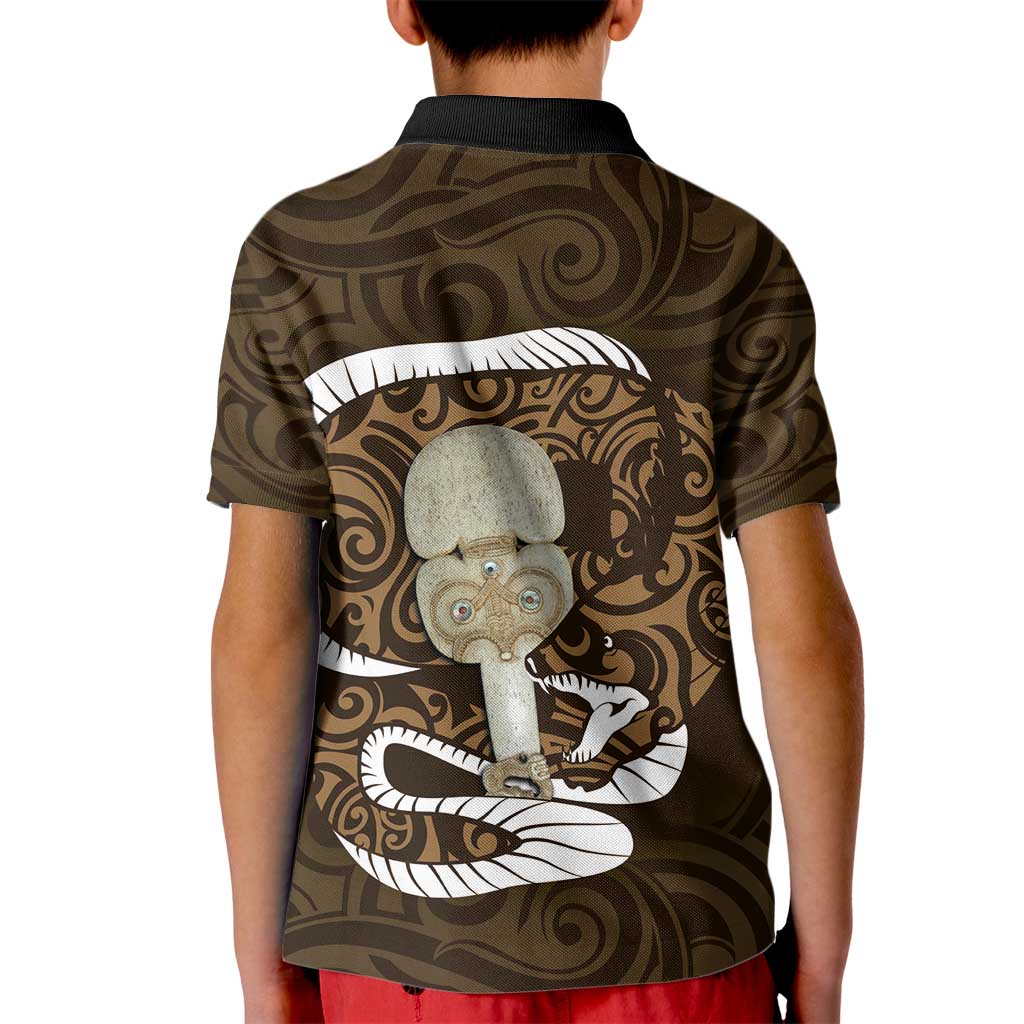 Gold New Zealand Eel Kid Polo Shirt Aotearoa Maori Tuna With Kotiate Weapon