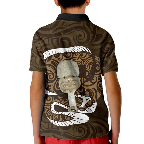 Gold New Zealand Eel Kid Polo Shirt Aotearoa Maori Tuna With Kotiate Weapon