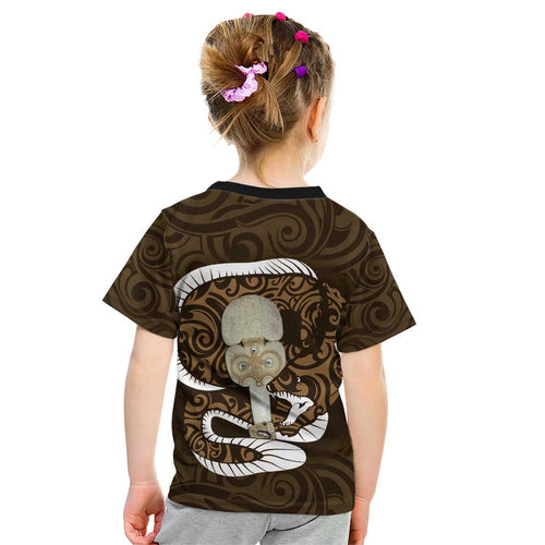 Gold New Zealand Eel Kid T Shirt Aotearoa Maori Tuna With Kotiate Weapon