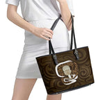 Gold New Zealand Eel Leather Tote Bag Aotearoa Maori Tuna With Kotiate Weapon