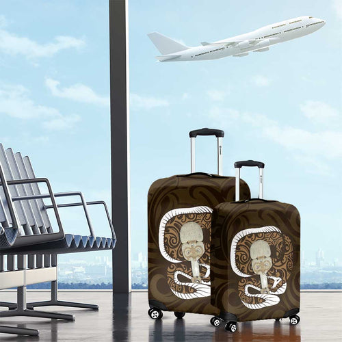 Gold New Zealand Eel Luggage Cover Aotearoa Maori Tuna With Kotiate Weapon