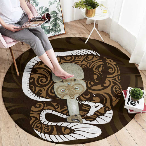 Gold New Zealand Eel Round Carpet Aotearoa Maori Tuna With Kotiate Weapon