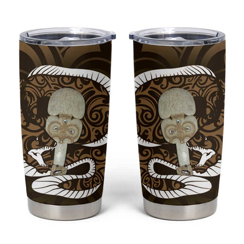 Gold New Zealand Eel Tumbler Cup Aotearoa Maori Tuna With Kotiate Weapon