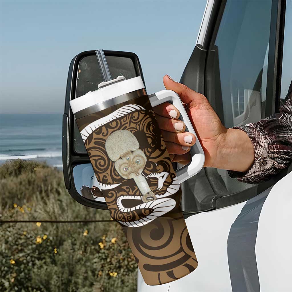 Gold New Zealand Eel Tumbler With Handle Aotearoa Maori Tuna With Kotiate Weapon
