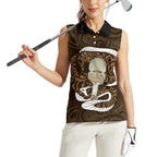 Gold New Zealand Eel Women Sleeveless Polo Shirt Aotearoa Maori Tuna With Kotiate Weapon