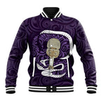 Purple New Zealand Eel Baseball Jacket Aotearoa Maori Tuna With Kotiate Weapon