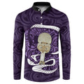 Purple New Zealand Eel Button Sweatshirt Aotearoa Maori Tuna With Kotiate Weapon