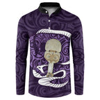 Purple New Zealand Eel Button Sweatshirt Aotearoa Maori Tuna With Kotiate Weapon