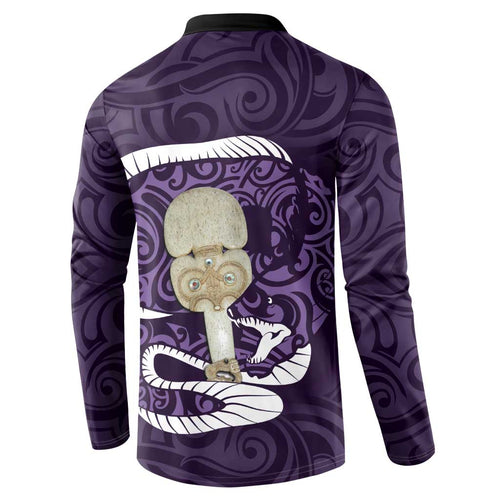 Purple New Zealand Eel Button Sweatshirt Aotearoa Maori Tuna With Kotiate Weapon