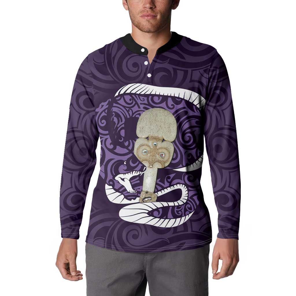 Purple New Zealand Eel Button Sweatshirt Aotearoa Maori Tuna With Kotiate Weapon